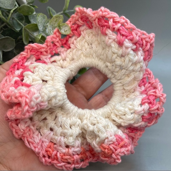 Handmade Accessories - 3 for $20 Pink & cream Scrunchies Oversized Crocheted 100% cotton gifts birthday